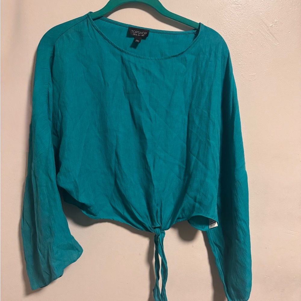 Topshop Turquoise Tie-Front Blouse